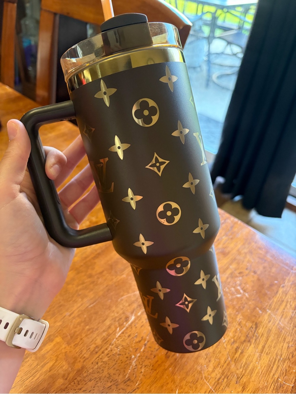 Stanley Louis Vuitton 40 oz Matte Black & Gold Travel Mug with Straw - Picture 2 of 5